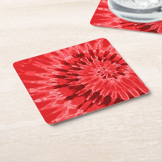 深い赤らせん絞り染め スクエアペーパーコースター (アングル)