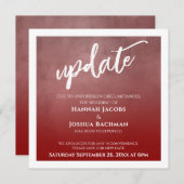 深い赤グラデーション延期結婚の更新カード 招待状 (正面/裏面)