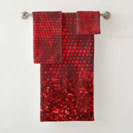深い赤フェイクグリッター灯 バスタオルセット
