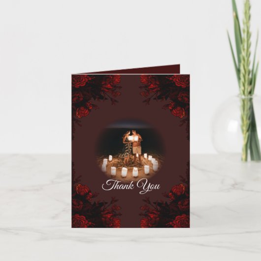 深い赤フローラエレガントゴシック結婚ズ サンキューカード (正面)