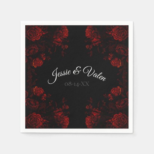 深い赤フローラエレガントゴシック結婚ズ スタンダードカクテルナプキン (正面)