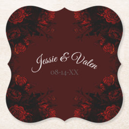 深い赤フローラエレガントゴシック結婚ズ ペーパーコースター