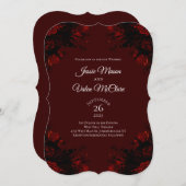 深い赤フローラエレガントゴシック結婚ズ 招待状 (正面/裏面)