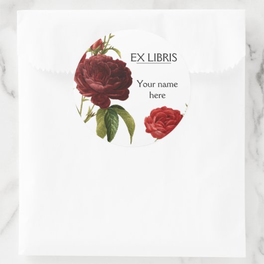 深い赤ヴィンテージ絵を描バラ蔵書票 ラウンドシール (バッグ)