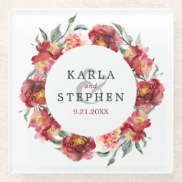 深い赤水彩花結婚のリース ガラスコースター