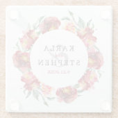 深い赤水彩花結婚のリース ガラスコースター (裏面)