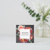 深い赤水色の花チョークボード背景 スクエア名刺 (スタンド正面)