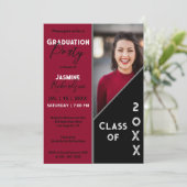 深い赤黒モダン写真卒業パーティー 招待状 (スタンド正面)