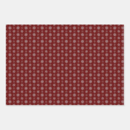 深い赤、緑、青の雪片のクラスター ラッピングペーパーシート