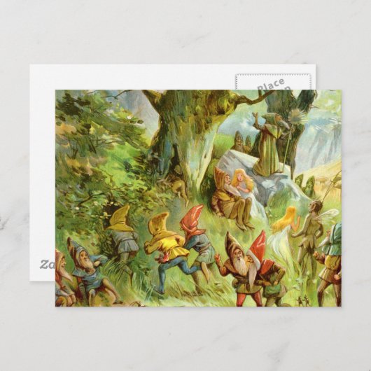 深い闇の魔法の森のエルフとノーム ポストカード (正面/裏面)