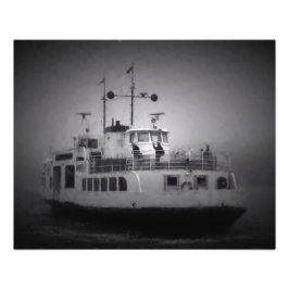 深い霧の中でスオメンリンナ要塞の島にフェリー フォトプリント           