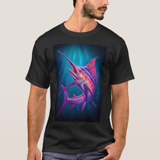 深い青い水の中のマカジキ Tシャツ (正面)