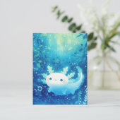 深い青い泡立つ海を泳ぐ白いうぱるる ポストカード (スタンド正面)