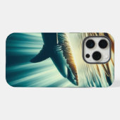 深い青い海と太陽光にいるサメ iPhoneケース (裏面横)