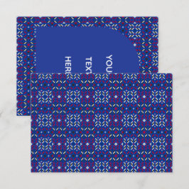 深い青の伝統的な幾何学ピクセルパターン サンキューカード