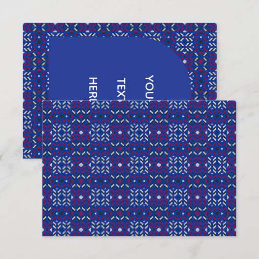 深い青の伝統的な幾何学ピクセルパターン サンキューカード (正面/裏面)