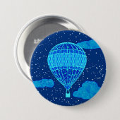 深い青の夜空に対する熱気の気球 缶バッジ (正面&裏面)