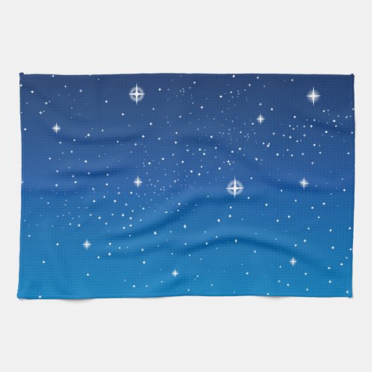 深い青の星空の夜 キッチンタオル (横)