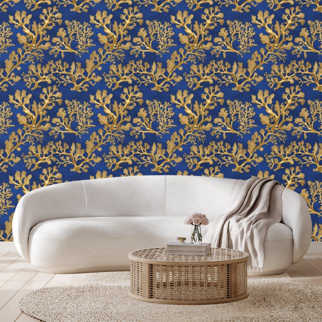 深い青皮スティック用黄金の海藻 壁紙 (クリエイターアップロード済み)