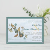 深い青緑の幻想的な蝶の結婚式招待状 招待状 (スタンド正面)