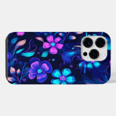 深い青色発光花デザイン iPhoneケース (裏面横)