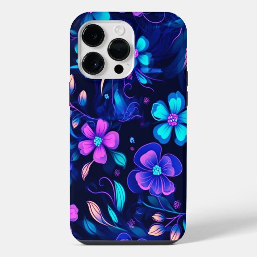 深い青色発光花デザイン iPhoneケース (裏面)