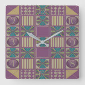 深い音の抽象芸術のキルトのデザインは後方に時間を記録します スクエア壁時計 (正面)