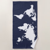 深い・ブルーの世界の白いグラフィック地図 ビーチタオル (正面)