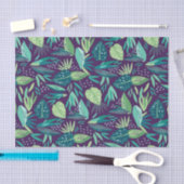 深い – 紫と緑の植物葉柄 薄葉紙 (クラフト)