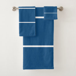 深いAzureブルーホワイトジオメトリック バスタオルセット