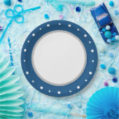 深いAzure Blueジオメトリックホワイト水玉模様 ペーパープレート (パーティー)