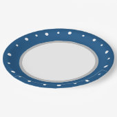 深いAzure Blueジオメトリックホワイト水玉模様 ペーパープレート (アングル)