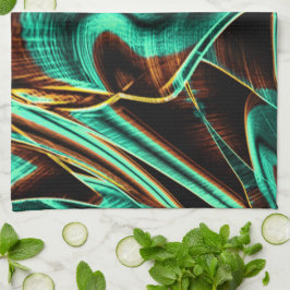 深くねじれたテープはアクアマリンとコーヒーの溝 キッチンタオル