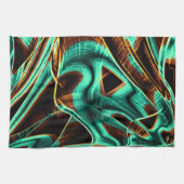 深くねじれたテープはアクアマリンとコーヒーの溝 キッチンタオル (横)