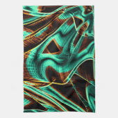 深くねじれたテープはアクアマリンとコーヒーの溝 キッチンタオル (縦)