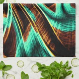 深くねじれたテープはアクアマリンとコーヒーの溝 キッチンタオル