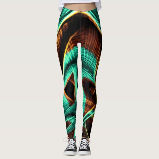 深くねじれたテープはアクアマリンとコーヒーの溝 レギンス (正面)