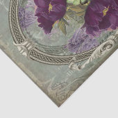 深く豊かな大きな紫色の花、緑の蝶 薄葉紙 (詳細)