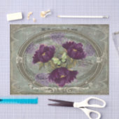 深く豊かな大きな紫色の花、緑の蝶 薄葉紙 (クラフト)