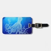 深く青い海のヴィンテージの巨大なタコ ラゲッジタグ (正面横)