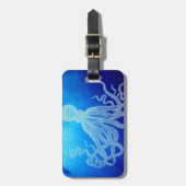 深く青い海のヴィンテージの巨大なタコ ラゲッジタグ (正面縦)