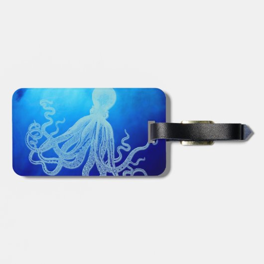 深く青い海のヴィンテージの巨大なタコ ラゲッジタグ (裏面横)