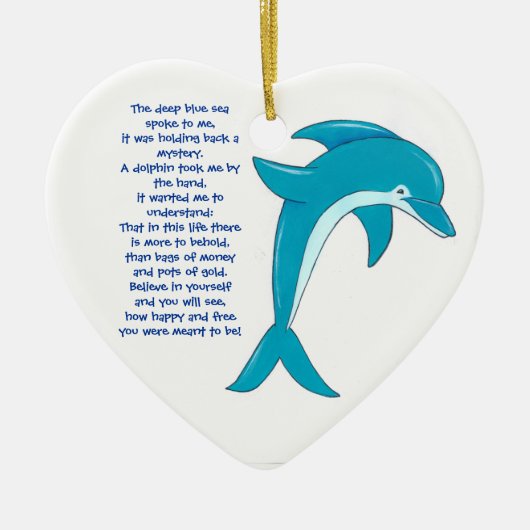 深く青い海は私のイルカのハートpendに伝えました セラミックオーナメント (正面)