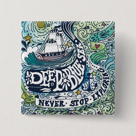 深く青い海|Never停止探検 缶バッジ (正面)