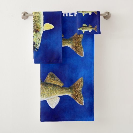 深く青い背景のWalleyeの穂先 バスタオルセット (インサイチュ)