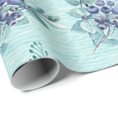 深ターコイズブルーに紫の実と青い羽根 ラッピングペーパー (ロールコーナー)