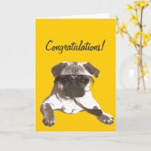深刻なパグのお祝いの挨拶状 カード (黄色い花)