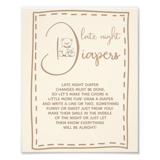 深夜おむつには赤ちゃんシャワーのサインが付いている フォトプリント            (正面)