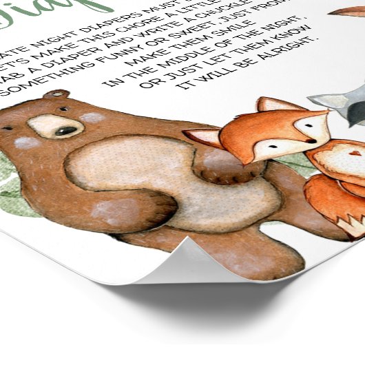 深夜おむつウッドランド赤ちゃんシャワーゲームサイン ポスター (角)