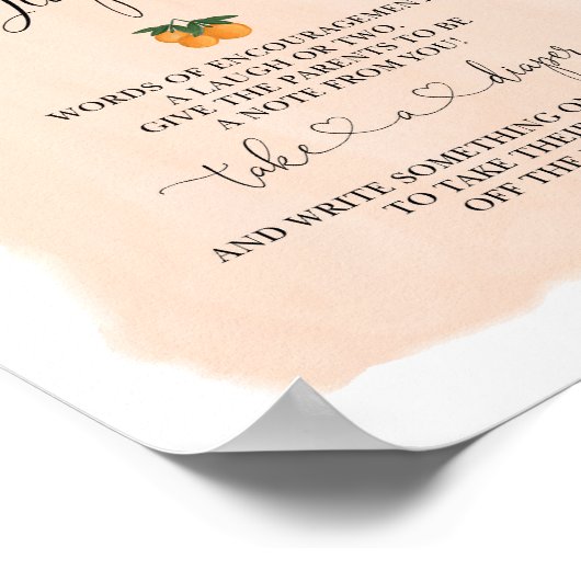 深夜おむつオレンジ柑橘系ベビーシャワーサイン ポスター (角)